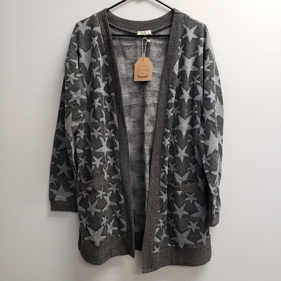 Kori America Womens Stars Open Front Sweater Cardigan Size Medium - Picture 1 of 4